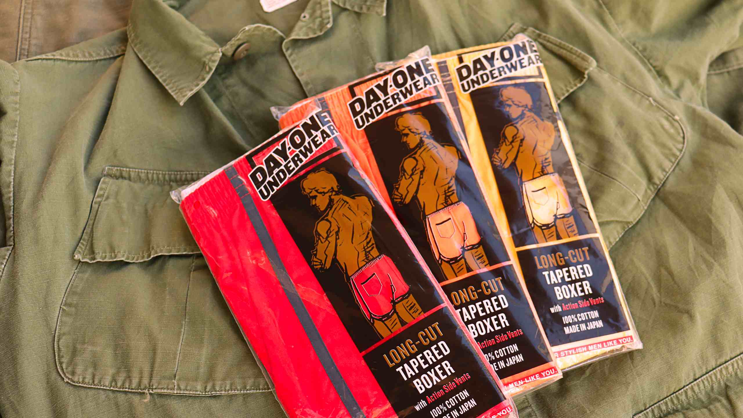 vintage boxer shorts with original package. jungle fatigue.