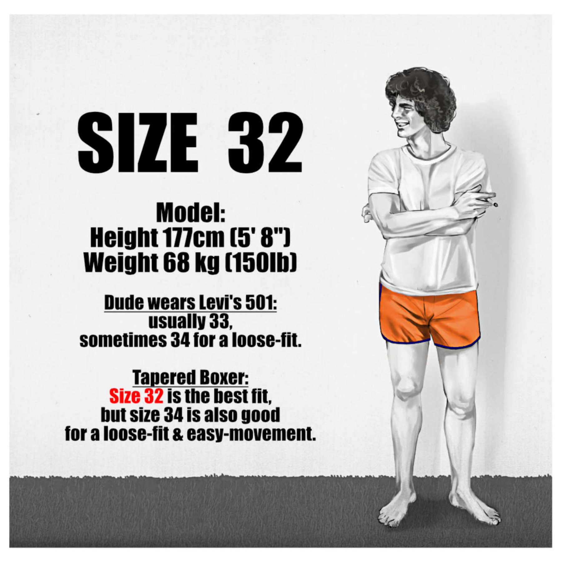 ビンテージトランクス。サイズイメージ。Day One Underwear Mens Boxer Shorts Size Chart